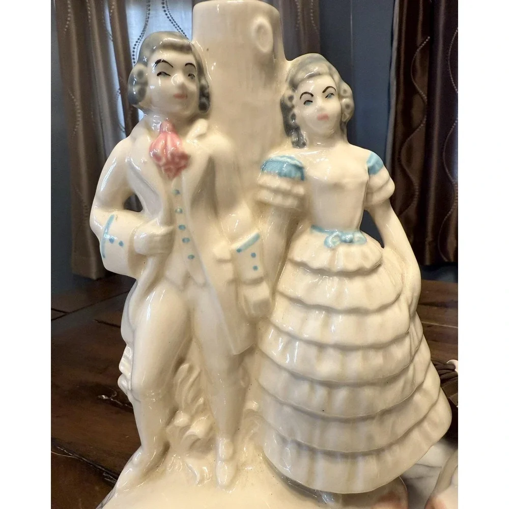 2 VTG 60s Porcelain Restoration Rococo Lights Couple Lamps‎ Vanity Boudoir Table